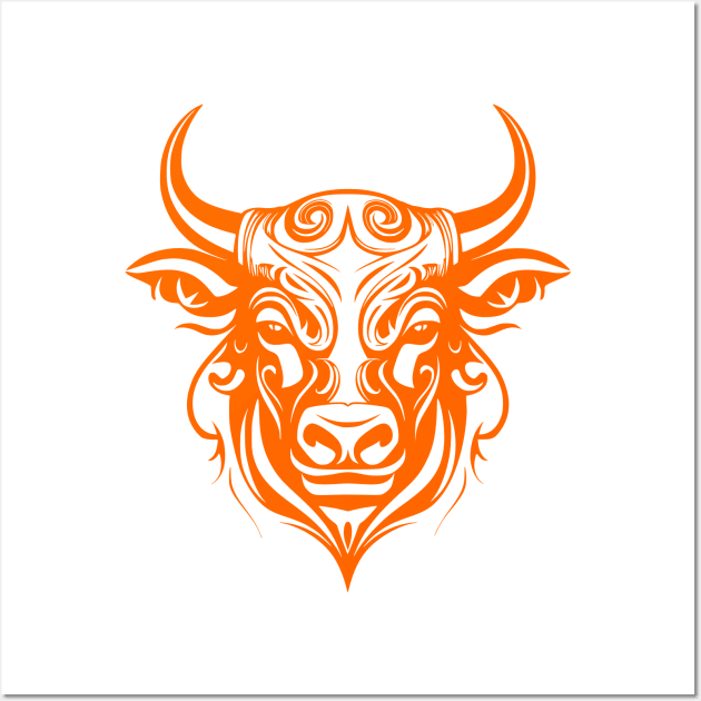 Orange taurus bull tribal design Wall Art by Danielleroyer